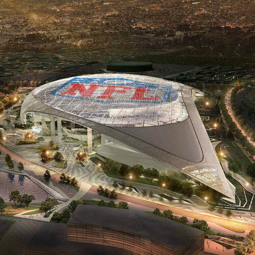 Cable net supported stadium roof