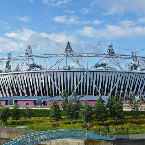 Stadium tensile fin facade