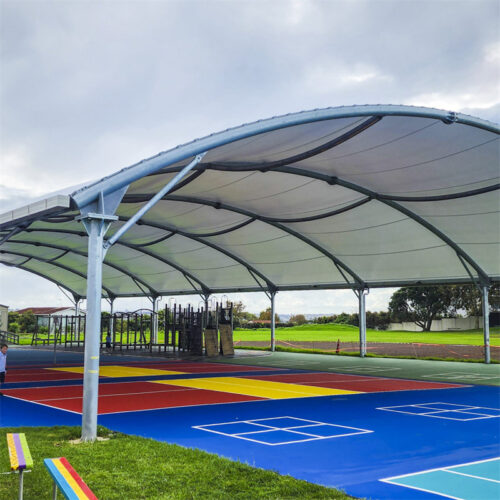 Membrane structure tent, stretch film, leisure field, sports field
